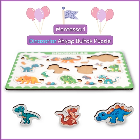 Montessori Dinazorlar Ahşap Bultak Puzzle Seti