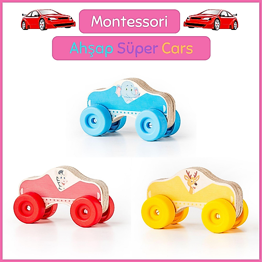 Montessori Ahşap Super Cars 6 lı Set