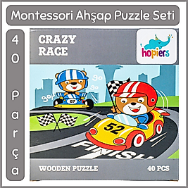 Çılgın Yarış Ahşap 40 Parça Montessori Puzzle Seti