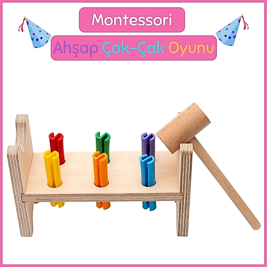 Montessori Renkli Ahşap Çak-Çak, Çekiç Oyunu
