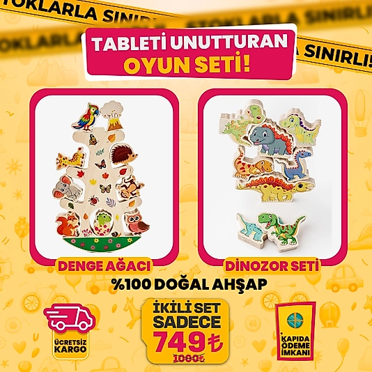 Ahşap Denge Ağacı & Ahşap Dinozorlar Seti