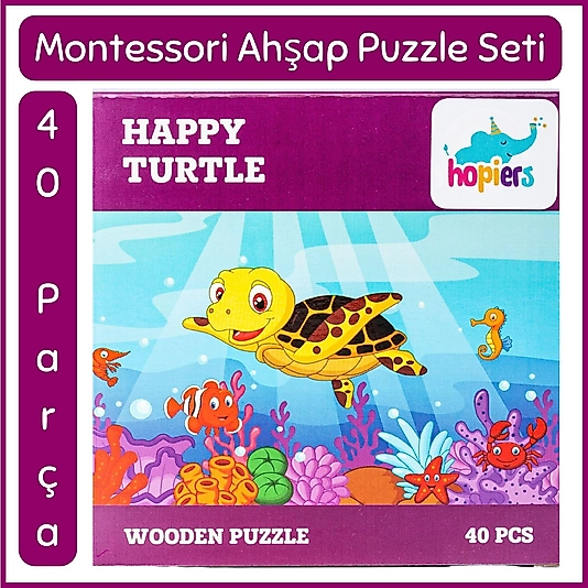 Happy Turtle Ahşap 40 Parça Montessori Puzzle Seti
