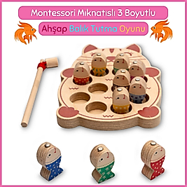 Montessori 3 Boyutlu Eğitici Ahşap Balık Tutma Oyunu