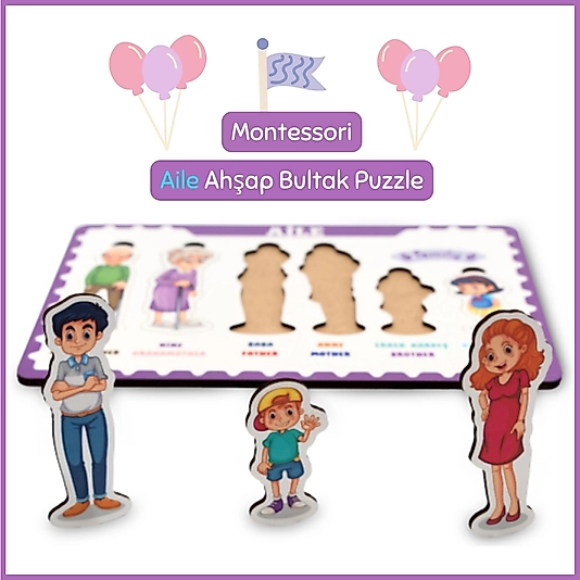 Montessori Aile Bultak Ahşap Puzzle Seti