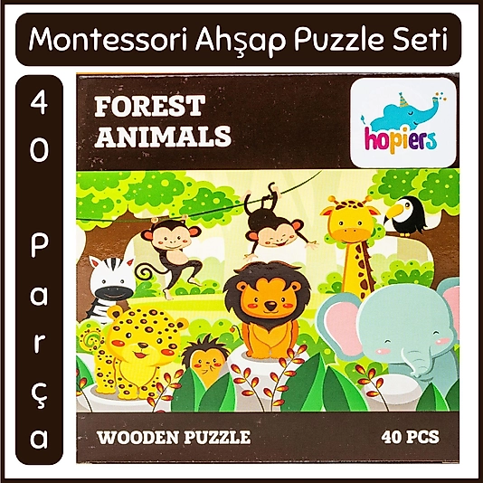 Forest Animals Ahşap 40 Parça Montessori Puzzle Seti