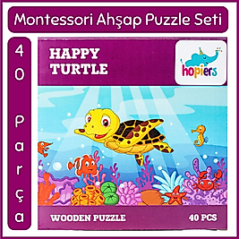 Happy Turtle Ahşap 40 Parça Montessori Puzzle Seti