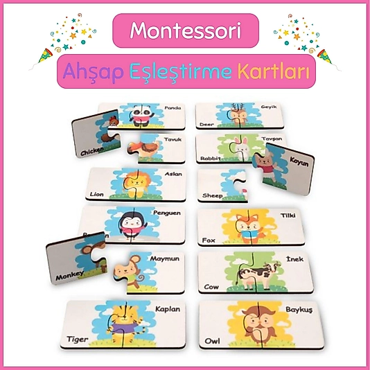 Montessori Ahşap Eşleştirme Kartları