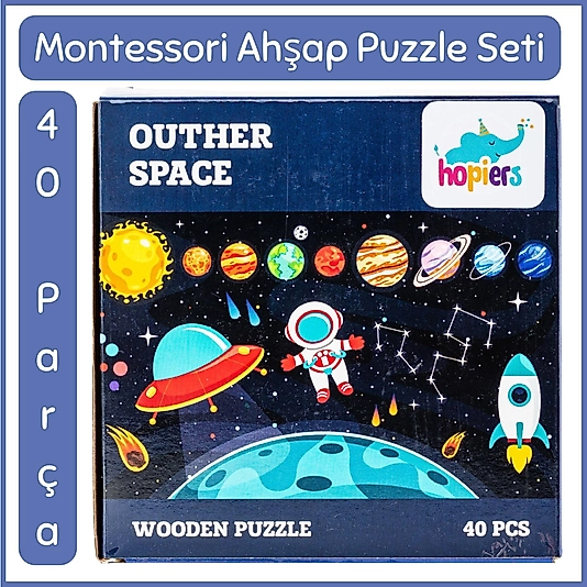 Outher Space Ahşap 40 Parça  Montessori Puzzle Seti