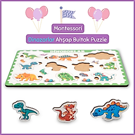 Montessori Dinazorlar Ahşap Bultak Puzzle Seti