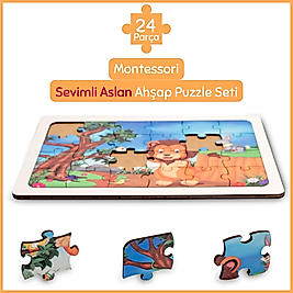 Montessori Sevimli Aslan 24 Parça Ahşap Puzzle Seti