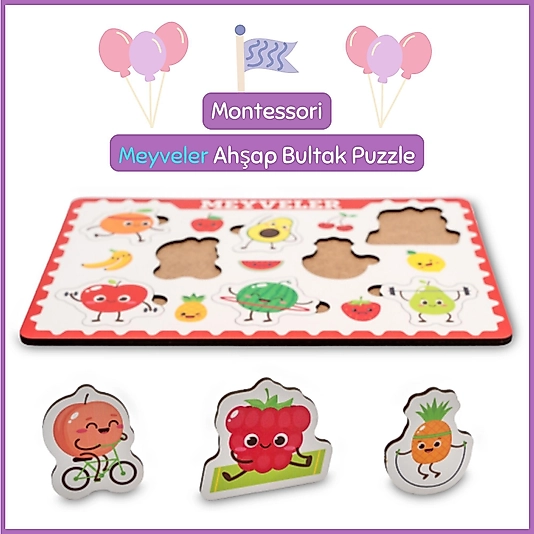 Montessori Meyveler Ahşap Bultak Puzzele Seti