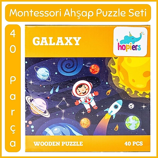 Galaxy Ahşap 40 Parça Montessori Kutulu Puzzle Seti