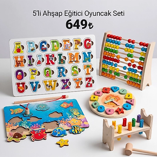 5’li Ahşap Eğitici Oyuncak Seti