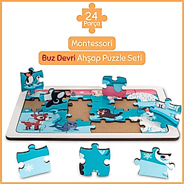 Montessori Buz Devri 24 Parça Ahşap Puzzle Seti
