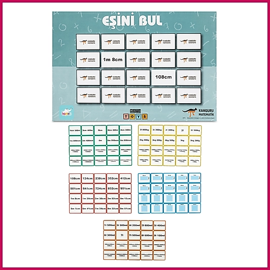 Kanguru Matematik Eşini Bul Oyunu-Ölçü Birimleri & Dönüşümleri-2-4 Oyuncu-İlkokul Müfredatına Uyumlu / 8-9 Yaş