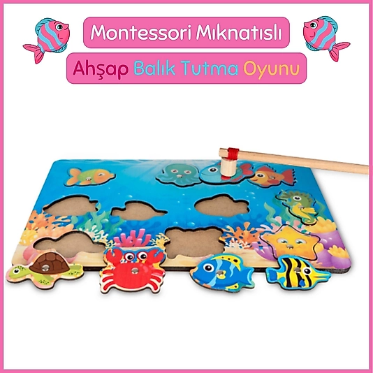 Montessori Mıknatıslı Ahşap Balık Tutma Oyunu