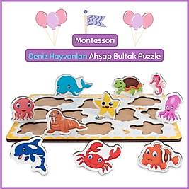Montessori Deniz Hayvanları Ahşap Bultak Puzzele Seti