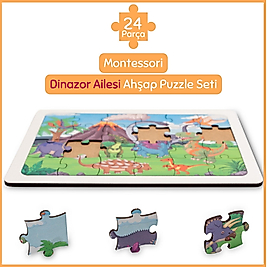 Montessori Dinazor Ailesi 24 Parça Ahşap Puzzle Seti