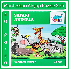 Safari Animals Ahşap 40 Parça Montessori  Puzzle Seti